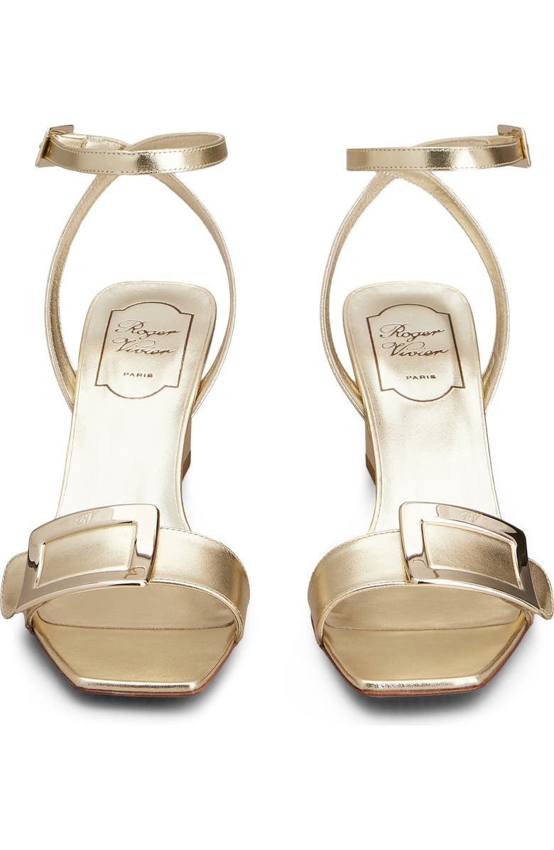Roger Vivier Belle Vivier Metallic Ankle Strap Wedge Sandal, Alternate, color, Gold
