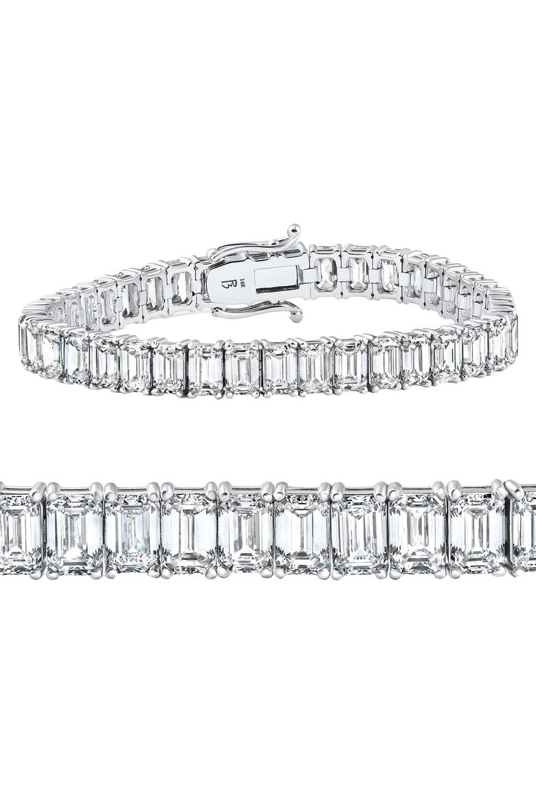 28Ct Emerald Diamond Tennis Bracelet 14k Gold 7" 17.5g Lab Grown, Main, color, 14k White Gold