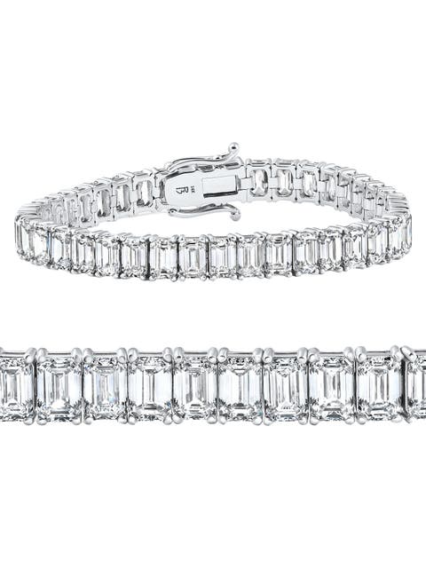 28Ct Emerald Diamond Tennis Bracelet 14k Gold 7" 17.5g Lab Grown