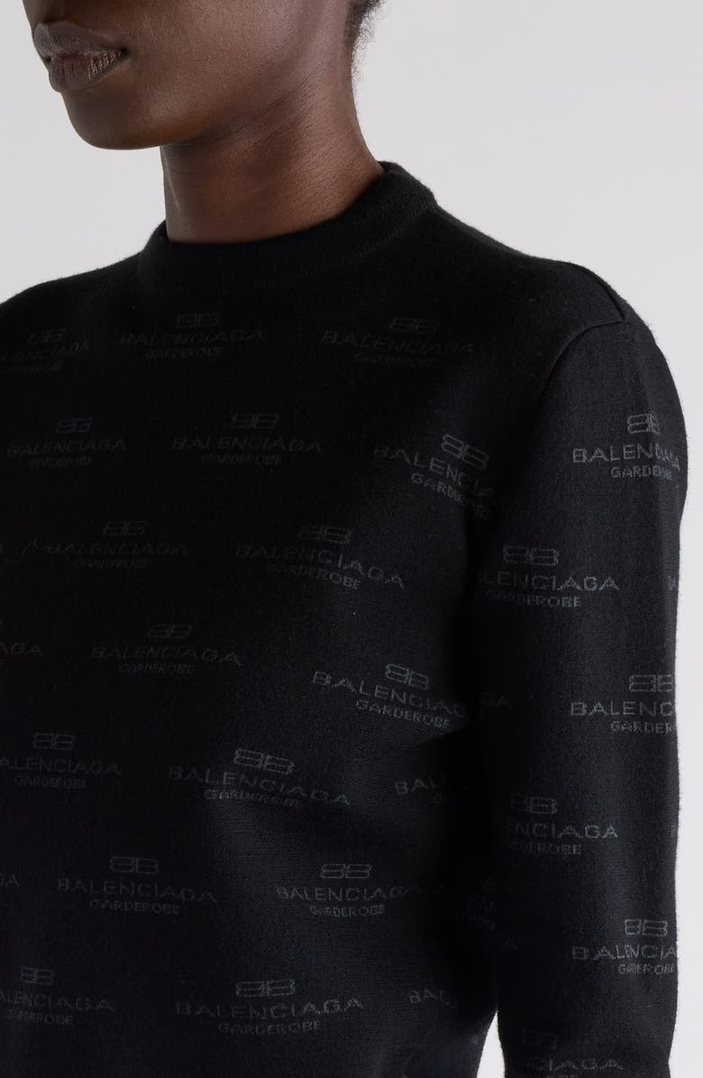 Balenciaga BB Monogram Wool & Cotton Blend Sweater, Alternate, color, 1269 Black/ Grey