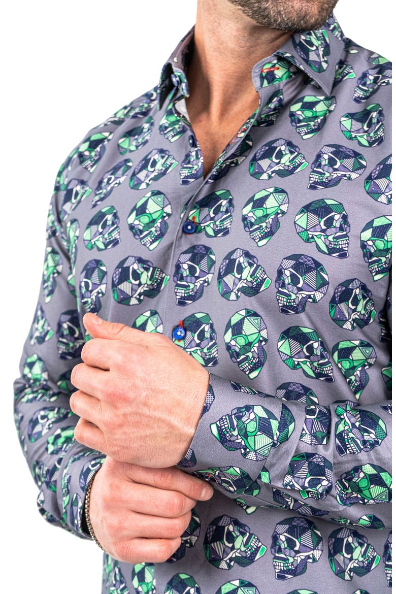 Fibonacci Skullpatch Contemporary Fit Button-Up Shirt, Alternate, color, GREY