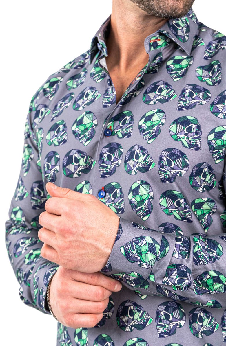 Maceoo Fibonacci Skullpatch Contemporary Fit Button-Up Shirt, Alternate, color, Grey