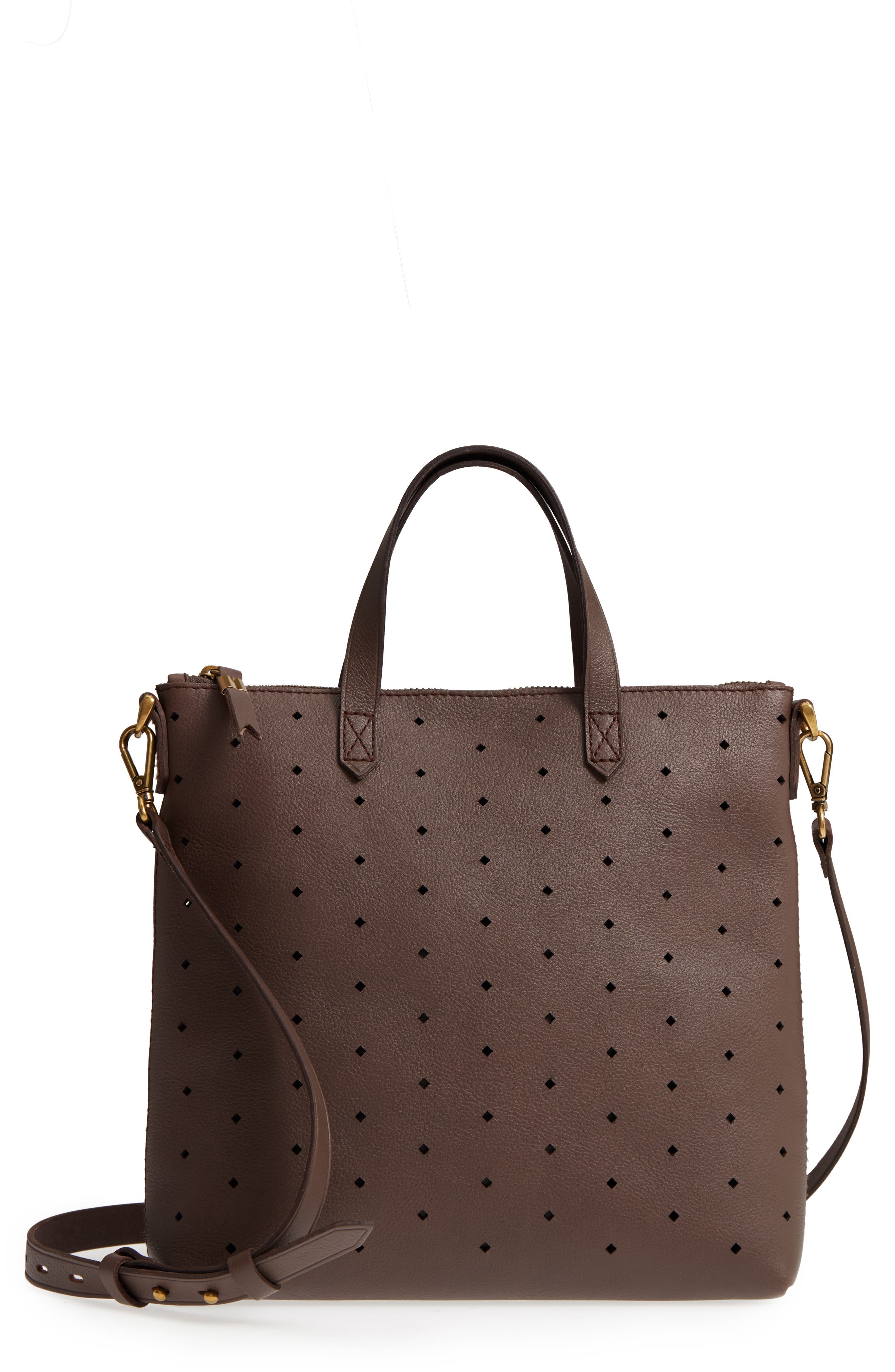 Mini Transport Perforated Leather Crossbody Bag, Main, color, CASTLE ROCK