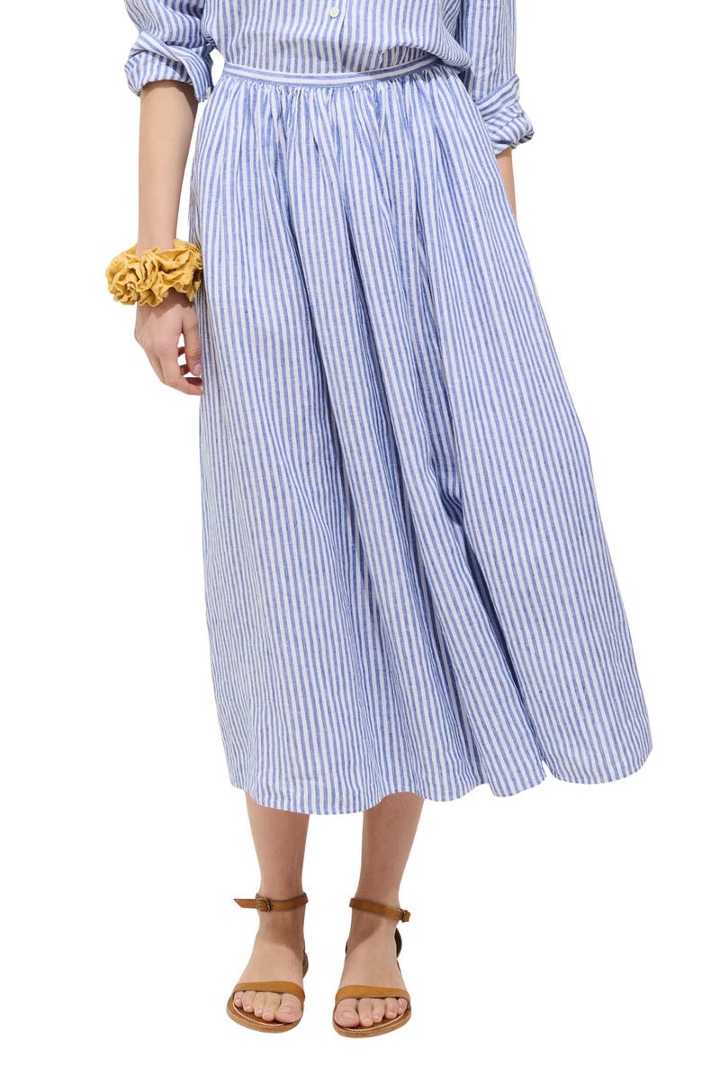 Alex Mill Sarah Stripe Linen Midi Skirt, Main, color, Ocean / Ivory