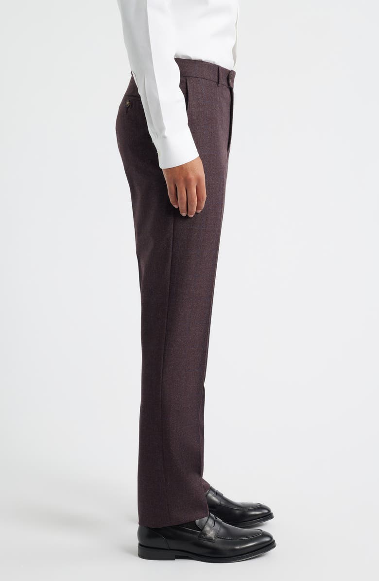 Berle Tick Weave Windowpane Check Virgin Wool Dress Pants, Alternate, color, Burgundy