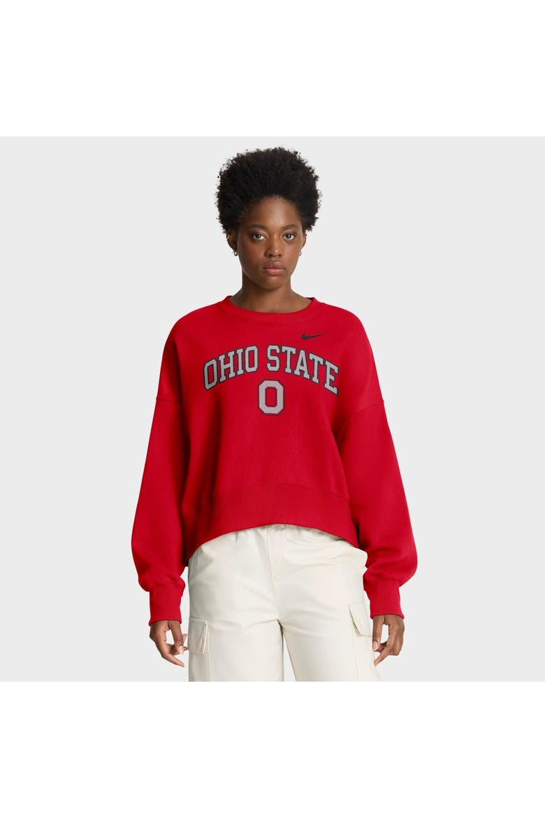 Women's Nike Scarlet Ohio State Buckeyes Oversized Phoenix Arch Pullover Sweatshirt, Main, color, Scarlet