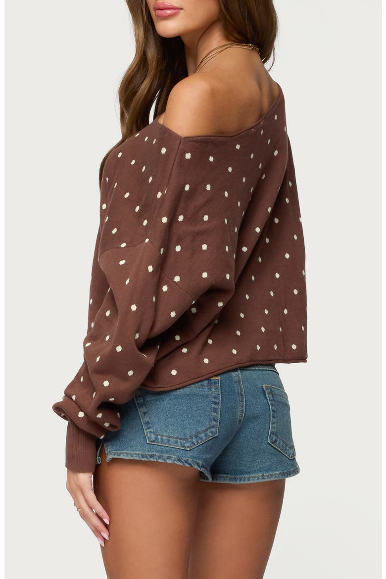 Oversize Off the Shoulder Polka Dot Sweater, Alternate, color, BROWN