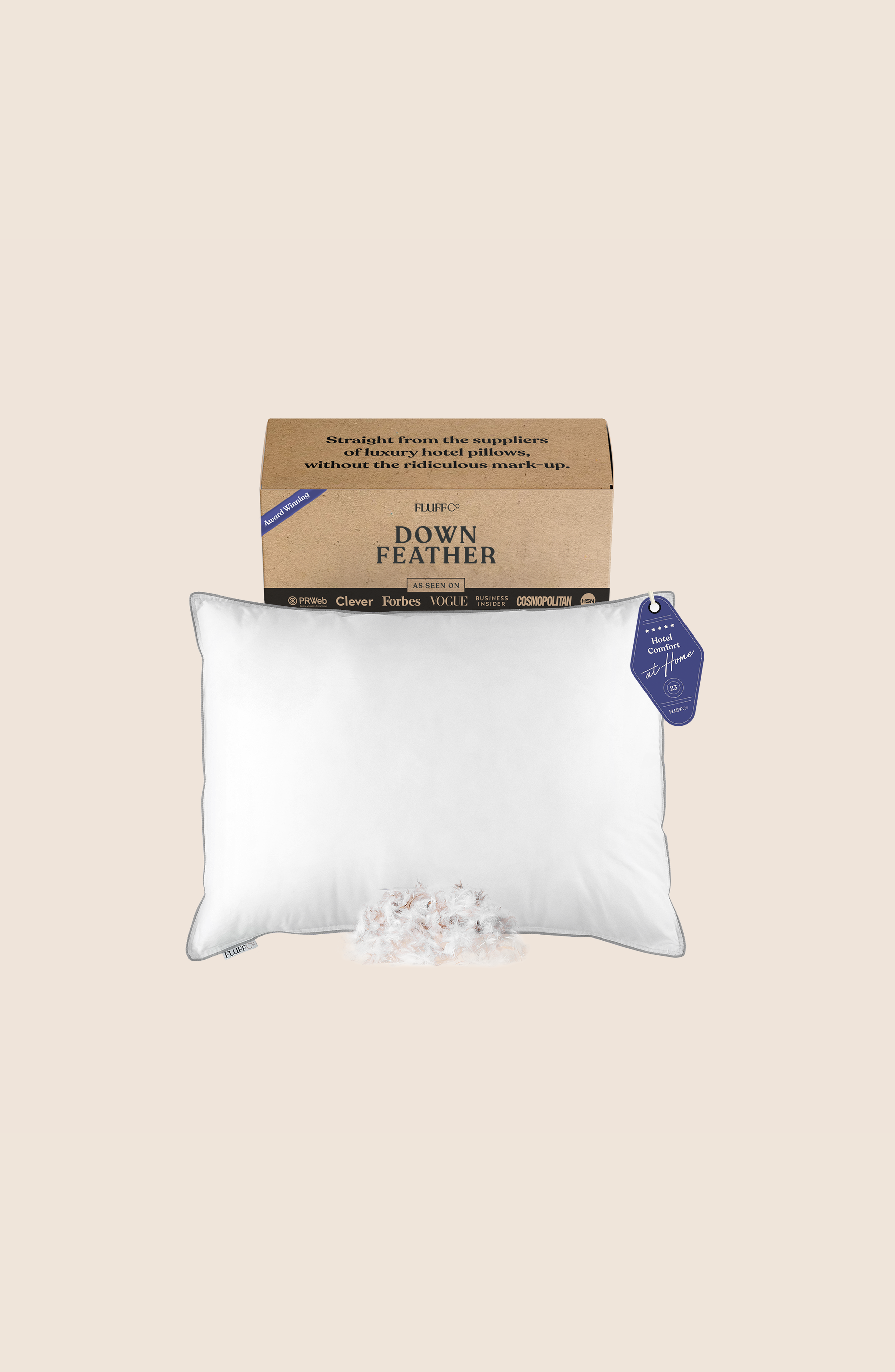 FluffCo | Hotel Comfort Down Feather Pillow - Standard / Soft Fluff, King
