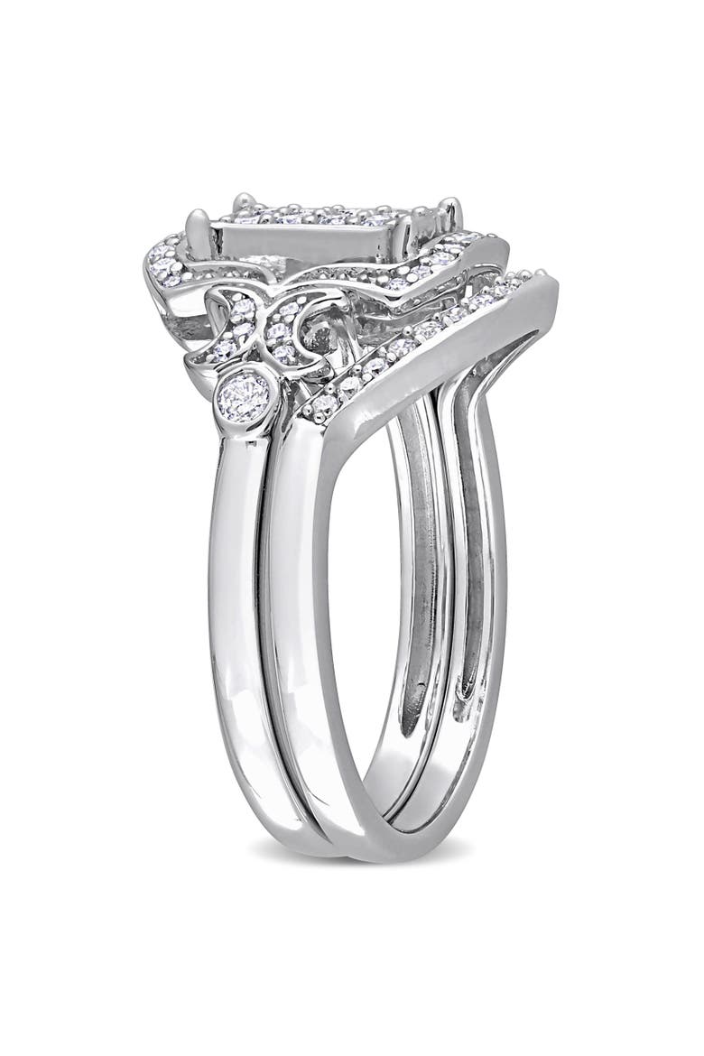 Diamond Cluster Halo Bridal Ring Set, Alternate, color, Sterling Silver