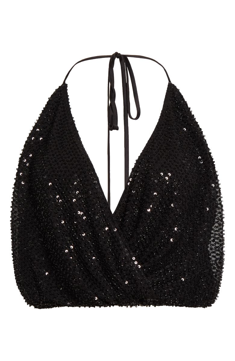 Ramy Brook Sullivan Sequin Halter Tank, Alternate, color, Black Beaded Mesh