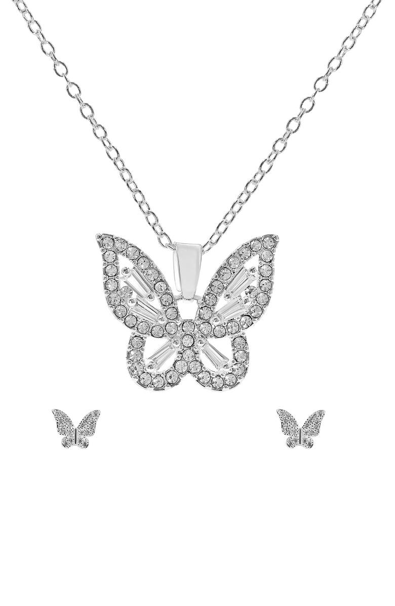 Danecraft CZ Butterfly Pendant Necklace & Earrings Set, Alternate, color, Silver