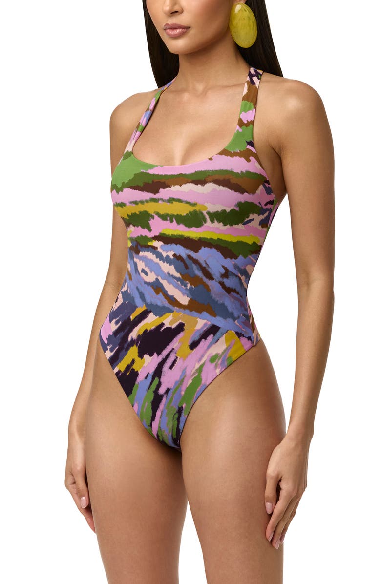 Naked Wardrobe Printed Racerback Bodysuit, Alternate, color, Brush Storm