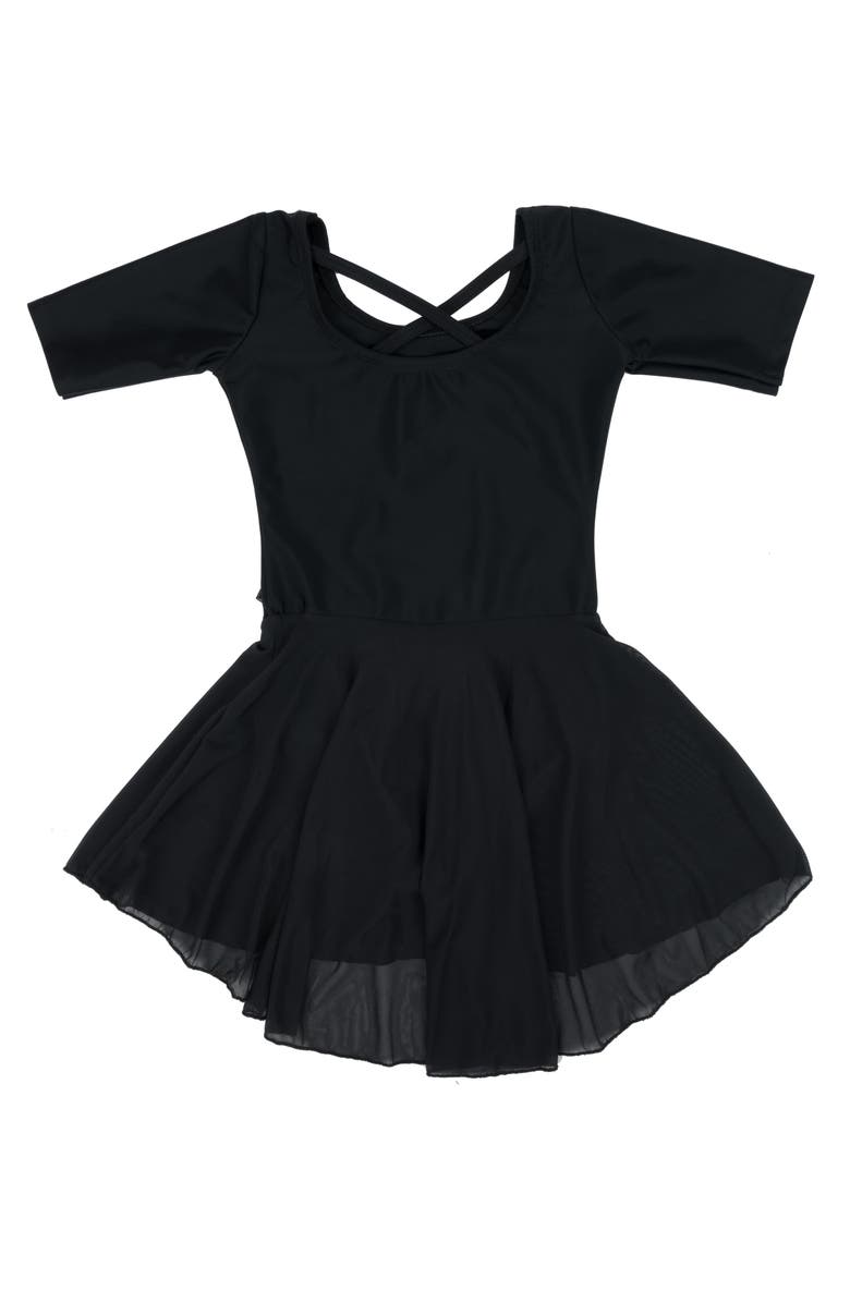 Leveret Girls Short Sleeve Skirted Leotard, Alternate, color, Black