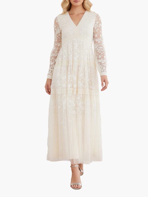 Celestia Ribbon Long Sleeve V-Neck Gown