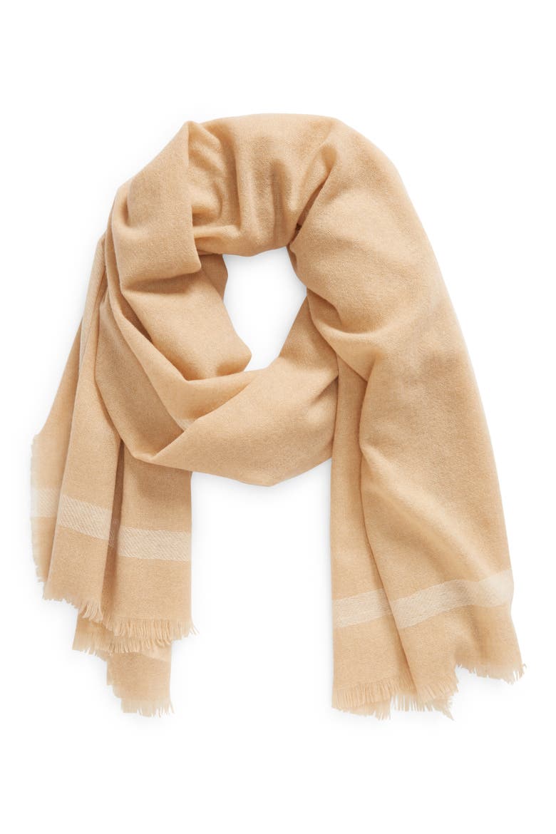 Fringe Cashmere Scarf, Main, color, SAND