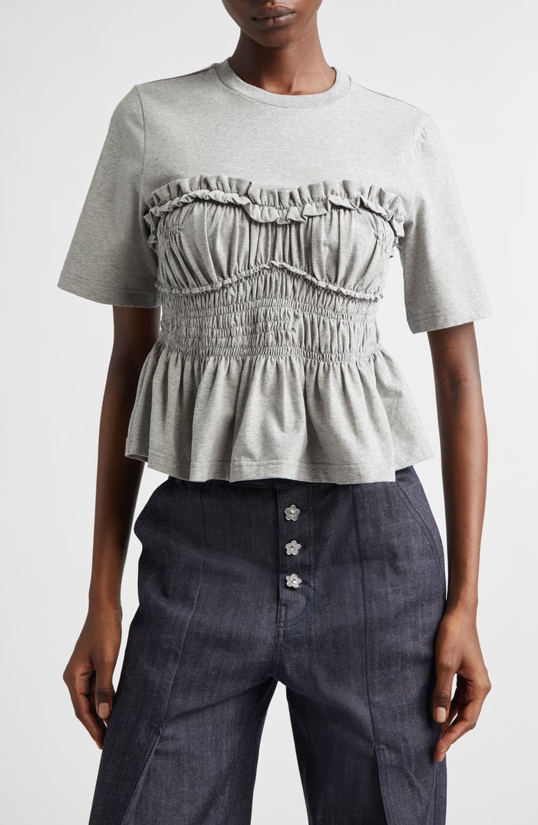 Cecilie Bahnsen Vilde Shirred Peplum T-Shirt, Main, color, Grey Melange Jersey