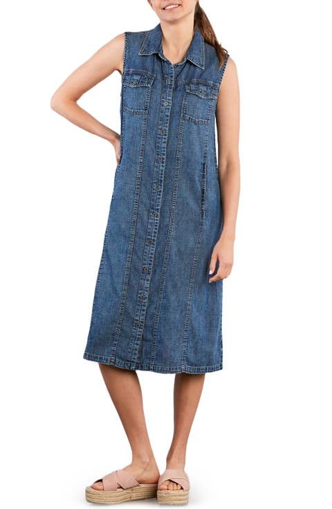 Seamed Sleeveless Denim Midi Shirtdress