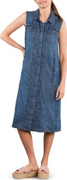 Wash Lab Denim Seamed Sleeveless Denim Midi Shirtdress