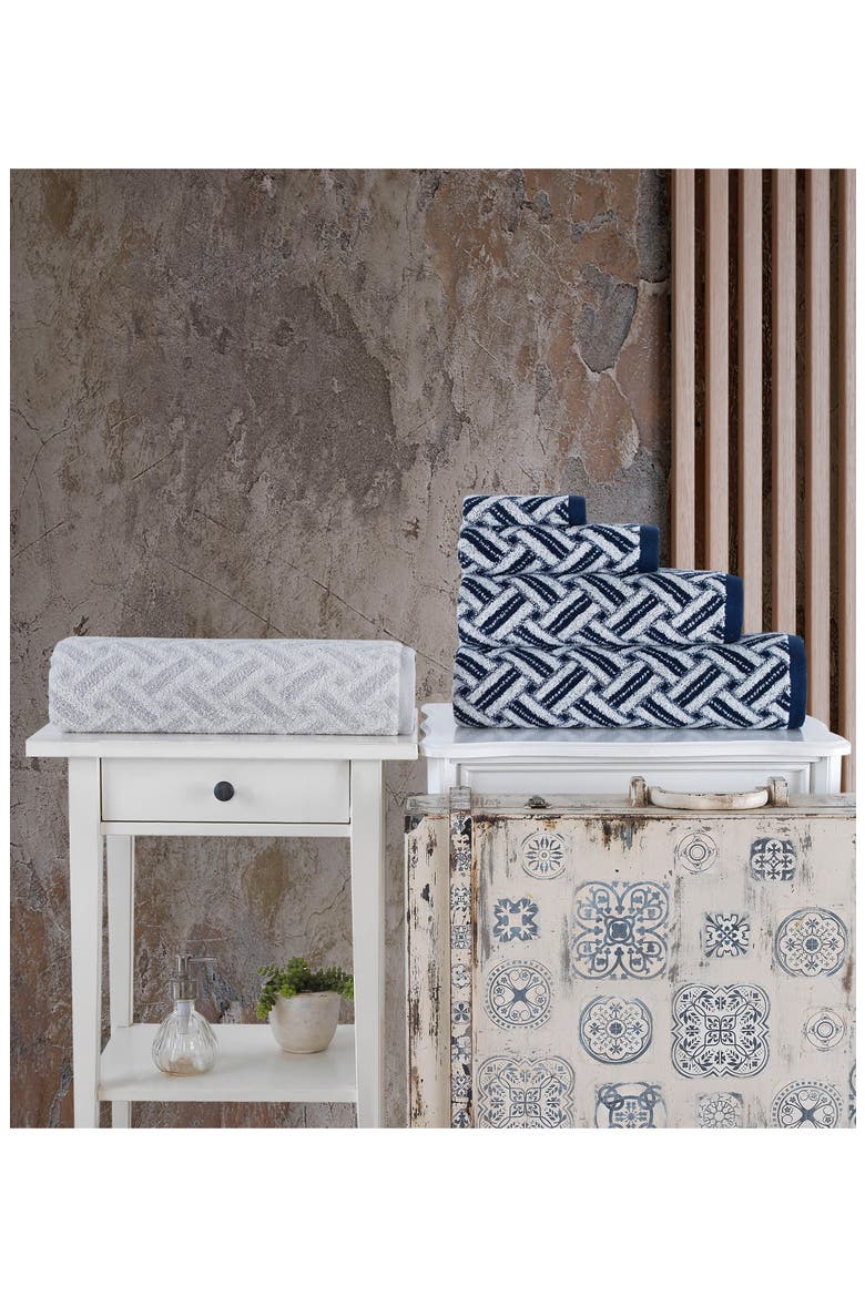 Crisscross Stitch 4-Piece Turkish Cotton Towel Set, Alternate, color, GREY