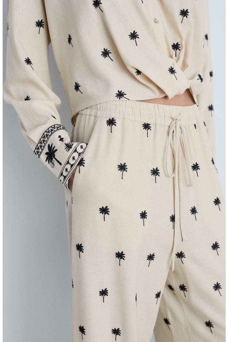 Palm Tree Embroidered Drawstring Pants, Alternate, color, BEIGE
