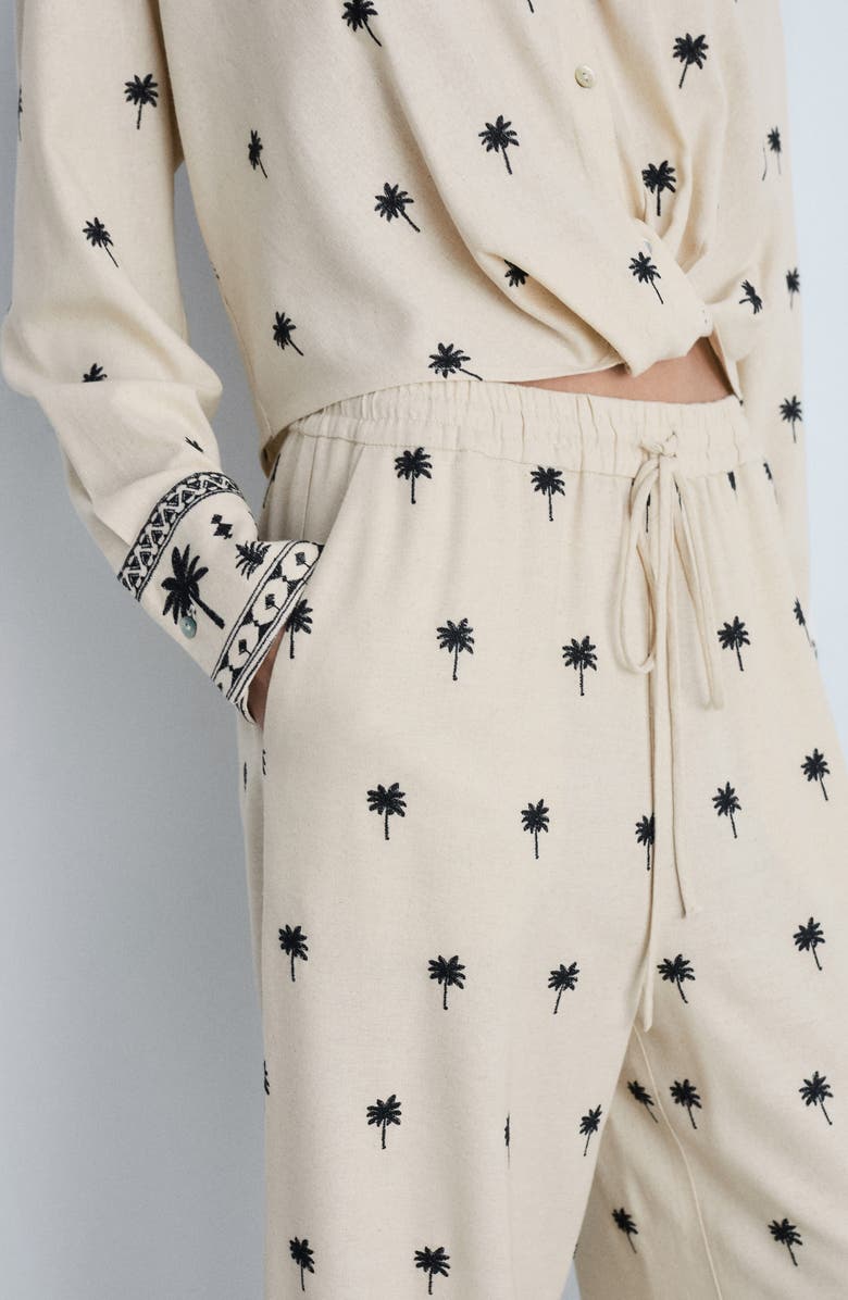 MANGO Palm Tree Embroidered Drawstring Pants, Alternate, color, 