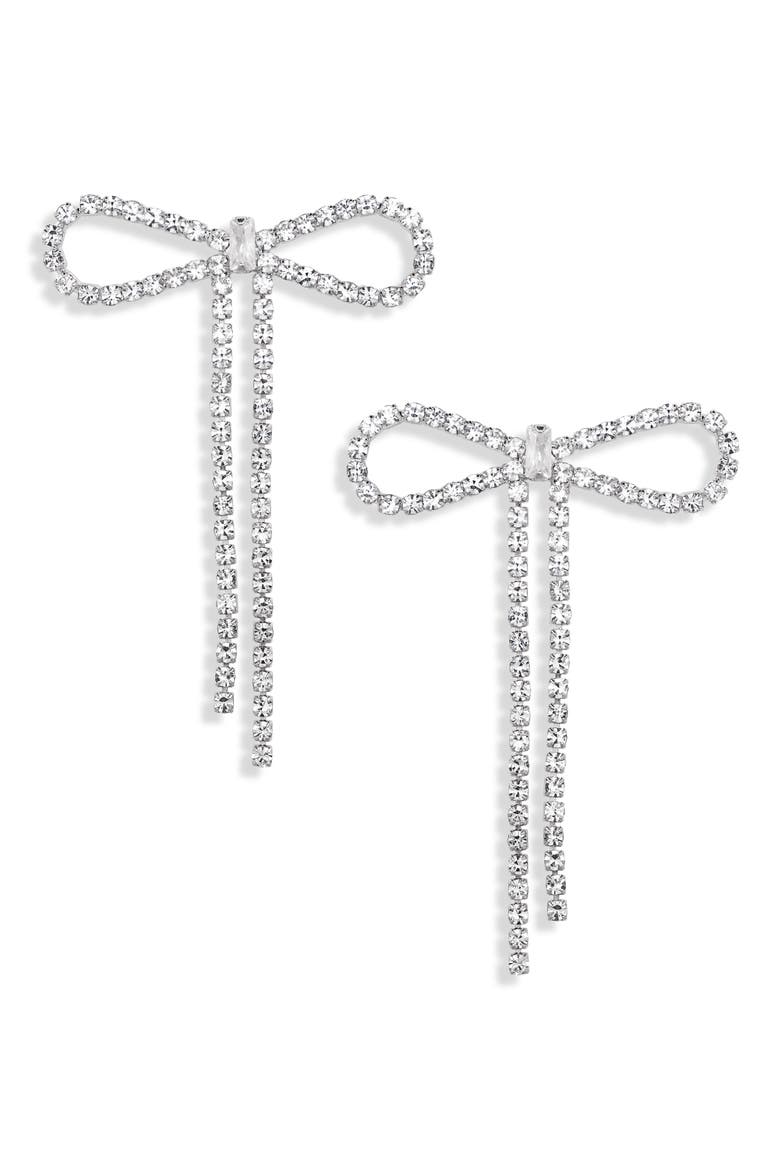 Crystal Bow Stud Earrings, Main, color, SILVER