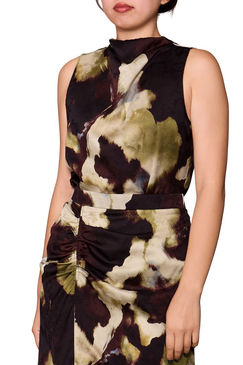 Sleeveless Jacquard Satin Cowl Neck Top, Alternate, color, WATERCOLOR FLORAL PRINT