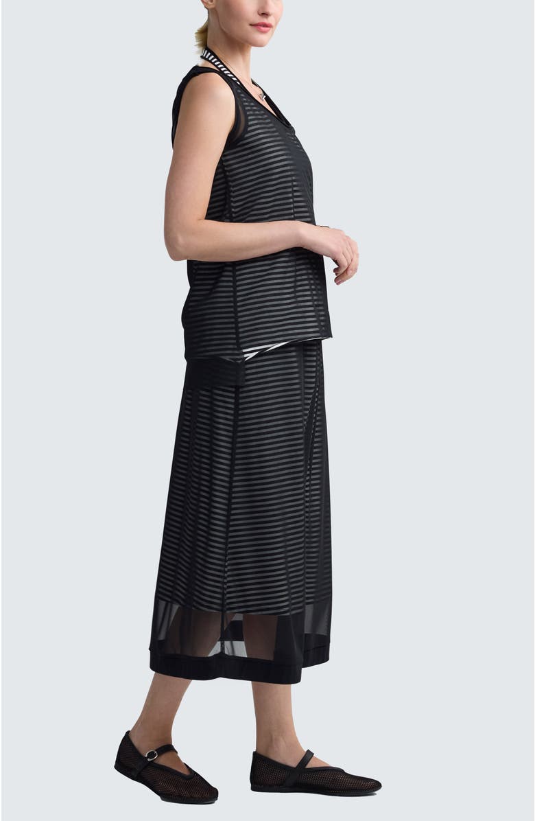 LUUKAA Saphina Striped Mesh Midi Skirt, Alternate, color, Black Print