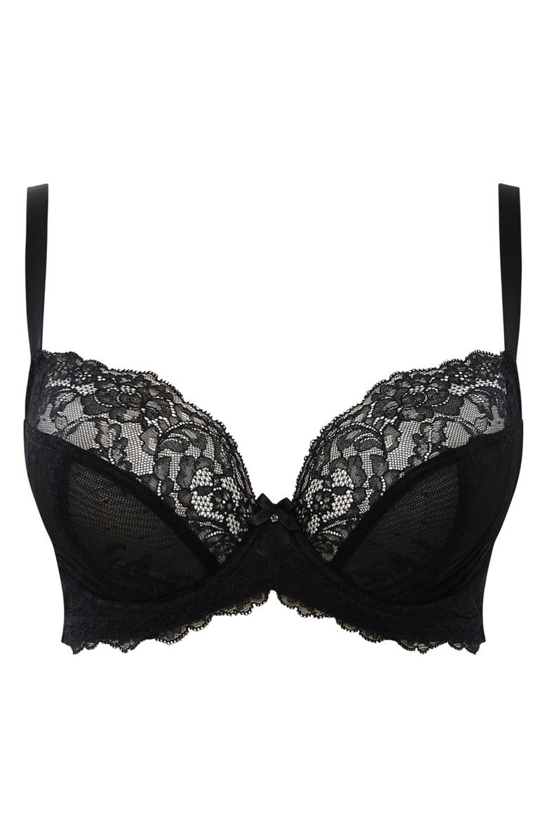Panache Ana Underwire Stretch Lace Plunge Bra, Alternate, color, Black