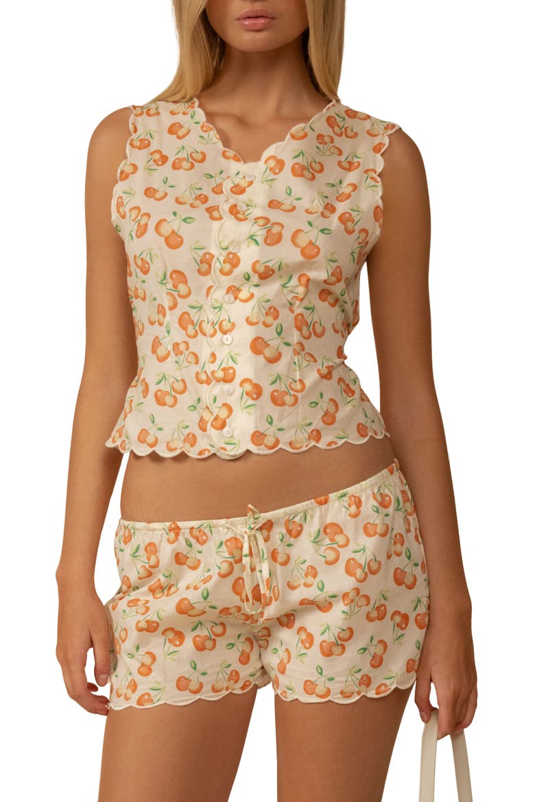 Cherry Sherbet Scalloped Crop Cotton Cover-Up Vest, Main, color, CHERRY SHERBET