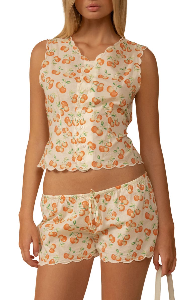 MONTCE Cherry Sherbet Scalloped Crop Cotton Cover-Up Vest, Main, color, Cherry Sherbet