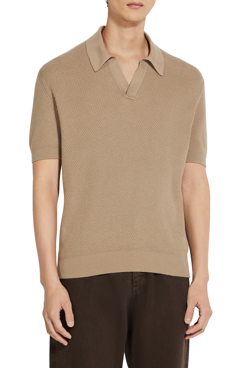 Waffle Stitch Premium Cotton Polo Sweater, Main, color, LIGHT BEIGE SOLID