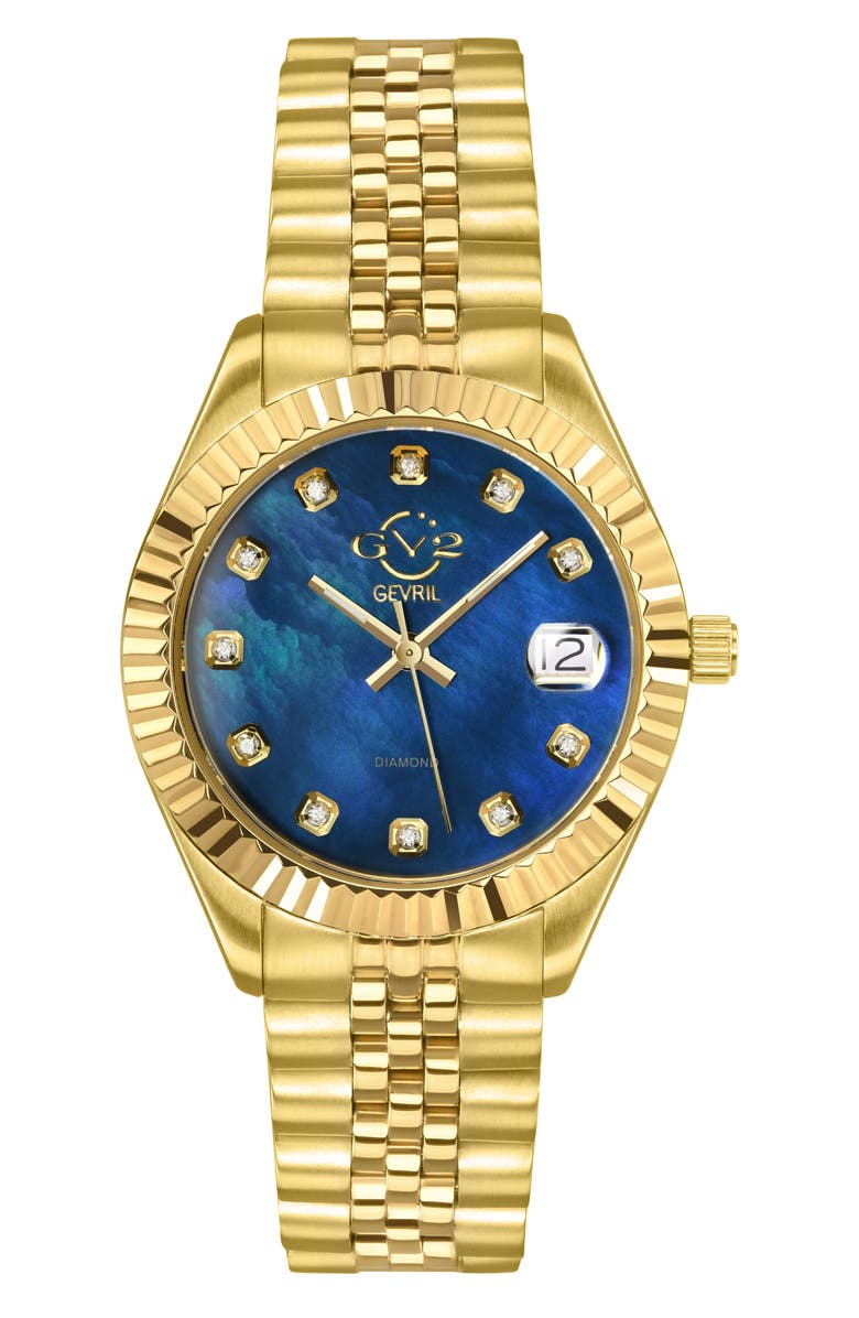 GEVRIL Naples Mother-of-Pearl & Diamond Bracelet Watch, 34mm, Main, color, Gold