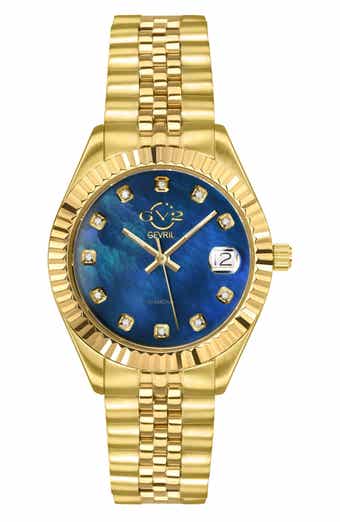 GEVRIL Naples Mother-of-Pearl & Diamond Bracelet Watch, 34mm