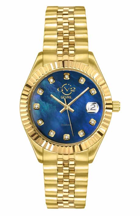 GEVRIL Naples Mother-of-Pearl & Diamond Bracelet Watch, 34mm