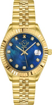 GEVRIL Naples Mother-of-Pearl & Diamond Bracelet Watch, 34mm
