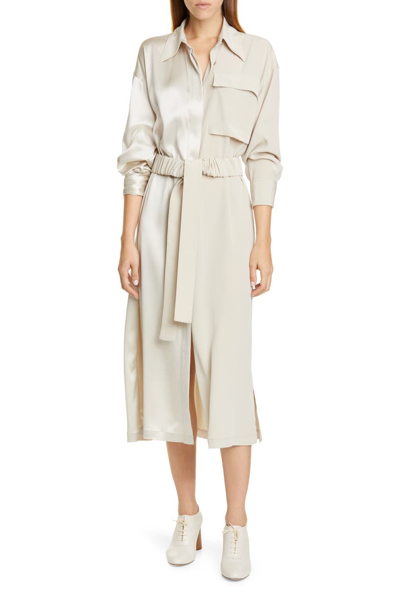 Split Front Long Sleeve Shirtdress, Main, color, CHAMPAGNE