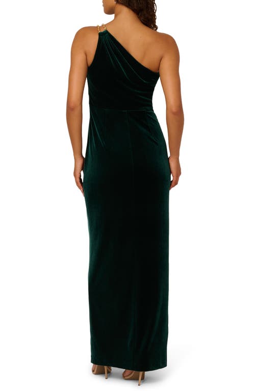 Adrianna Papell One-shoulder Velvet Column Gown In Green
