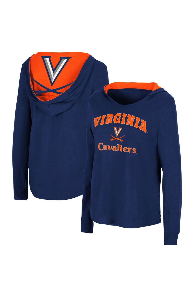 COLOSSEUM Women's Colosseum Navy Virginia Cavaliers Catalina Hoodie Long Sleeve T-Shirt, Main, color, 
