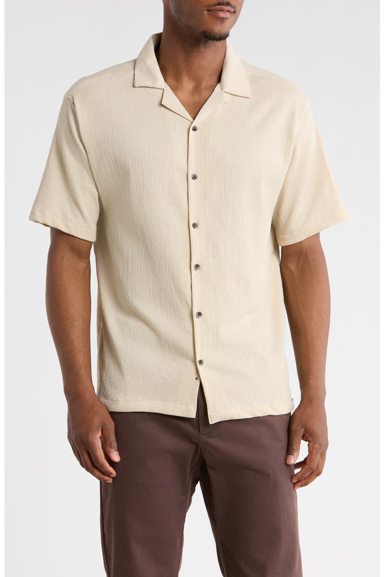 Relaxed Fit Textured Camp Shirt, Main, color, BEIGE