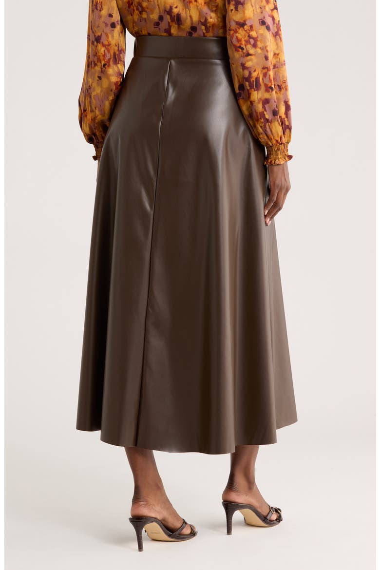 Faux Leather Midi Skirt, Alternate, color, BROWN