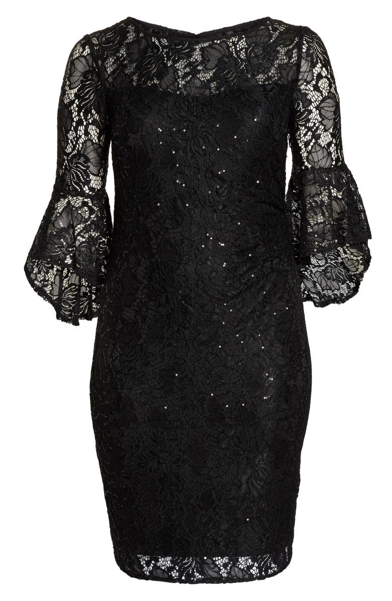 Morgan & Co. Bell Sleeve Lace Sheath Dress, Alternate, color,