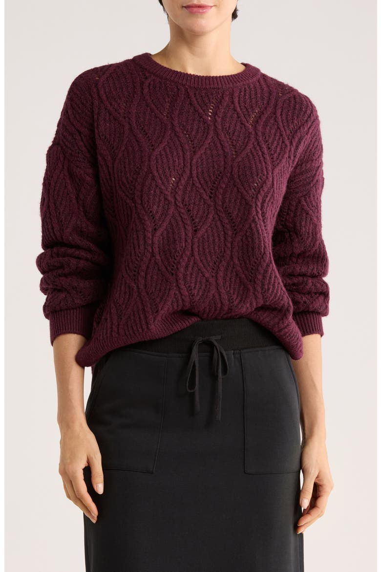 Novelty Pointelle Stitch Sweater, Main, color, DEEP PLUM