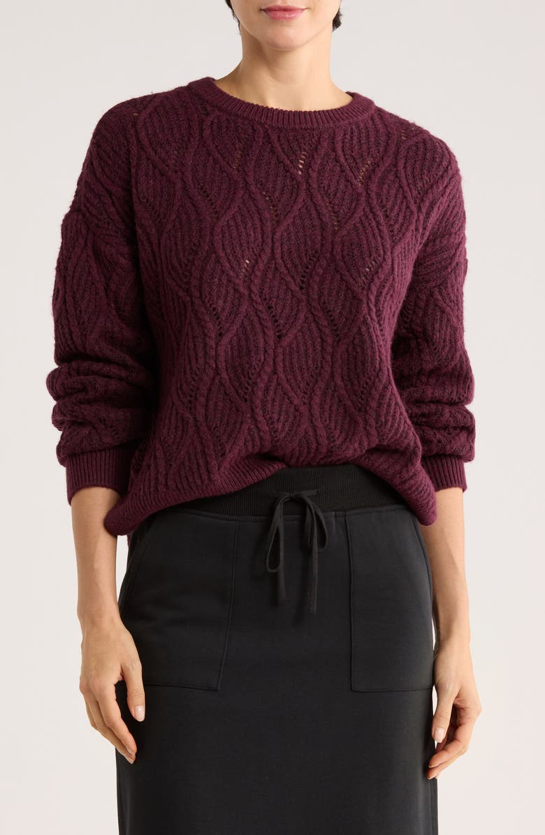 Splendid Novelty Pointelle Stitch Sweater, Main, color, Deep Plum