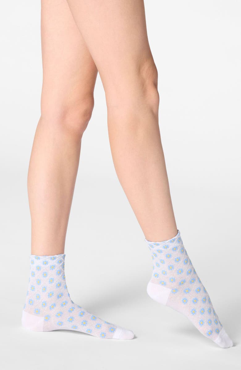 Oroblu Tiny Bloom Ankle Socks, Alternate, color, Sky