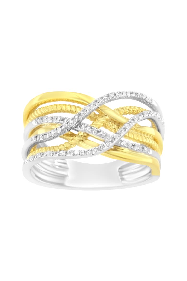 10K Gold Over Silver 1/10 Cttw Diamond Multi Row Crossover Ring, Main, color, Yellow Gold over Silver