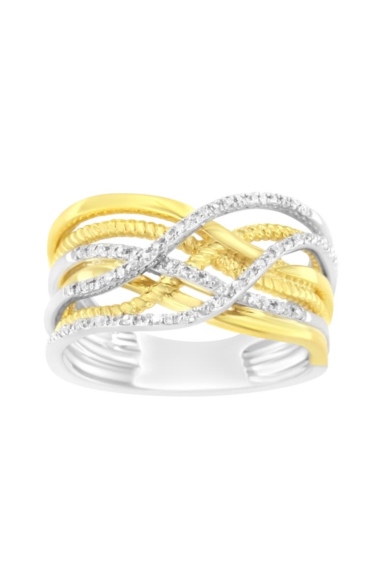 Haus of Brilliance 10K Gold Over Silver 1/10 Cttw Diamond Multi Row Crossover Ring, Main, color, Yellow Gold Over Silver