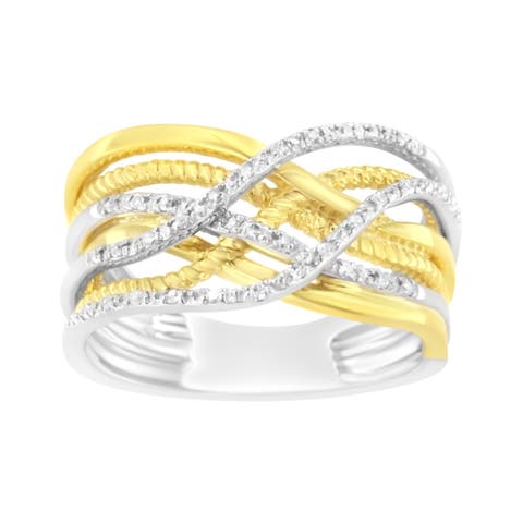 10K Gold Over Silver 1/10 Cttw Diamond Multi Row Crossover Ring