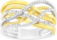 Haus of Brilliance 10K Gold Over Silver 1/10 Cttw Diamond Multi Row Crossover Ring
