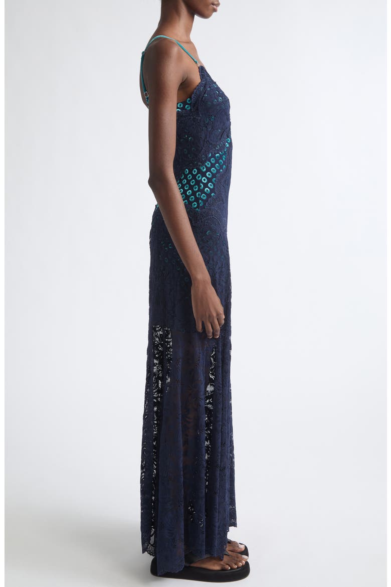 Embroidered Stretch Lace Trumpet Dress, Alternate, color, DEEP NAVY